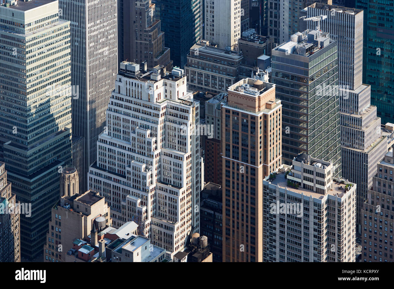 New York City Manhattan skyscrapers aerial view in the morning sunlight ...