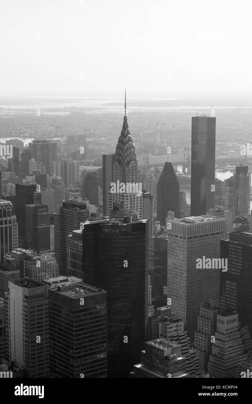 Chrysler Building and skyscrapers aerial view in black and white in New York Stock Photo