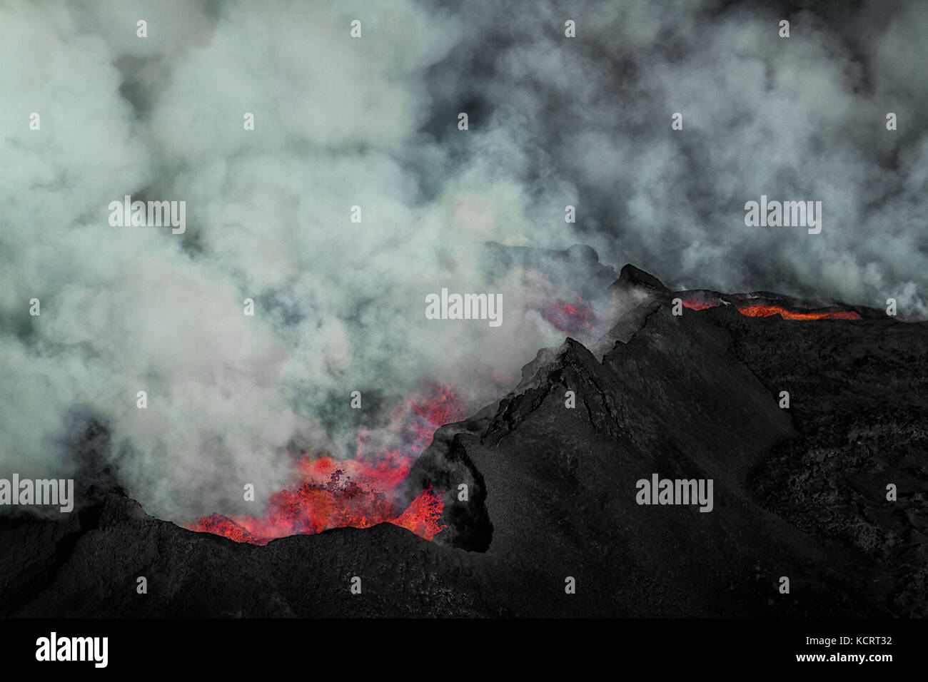 Holuhraun fissure eruption near Bardabunga volcano spewing lava in Iceland Stock Photo