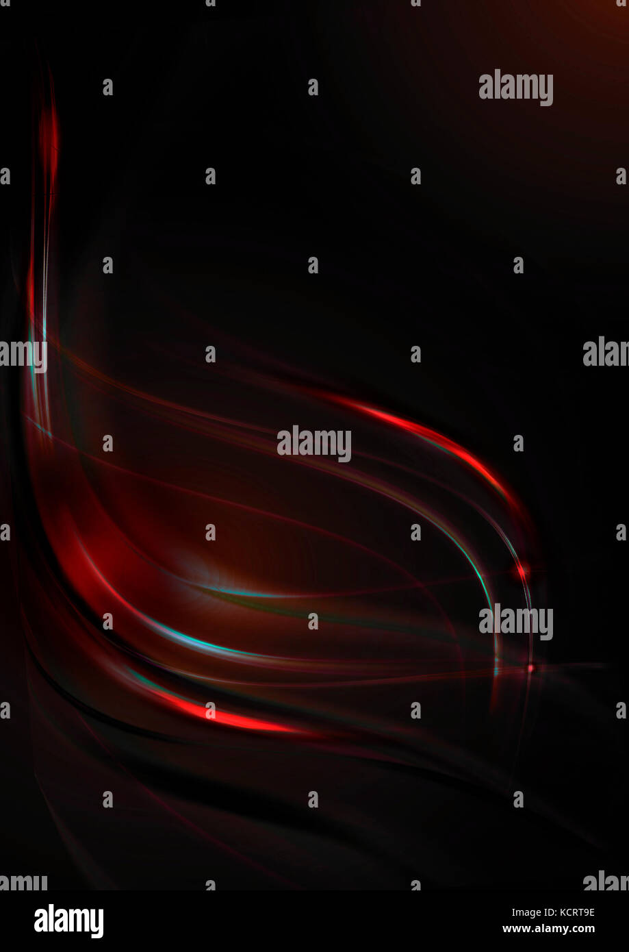 Abstract with back lit red background with intersecting curving red ...