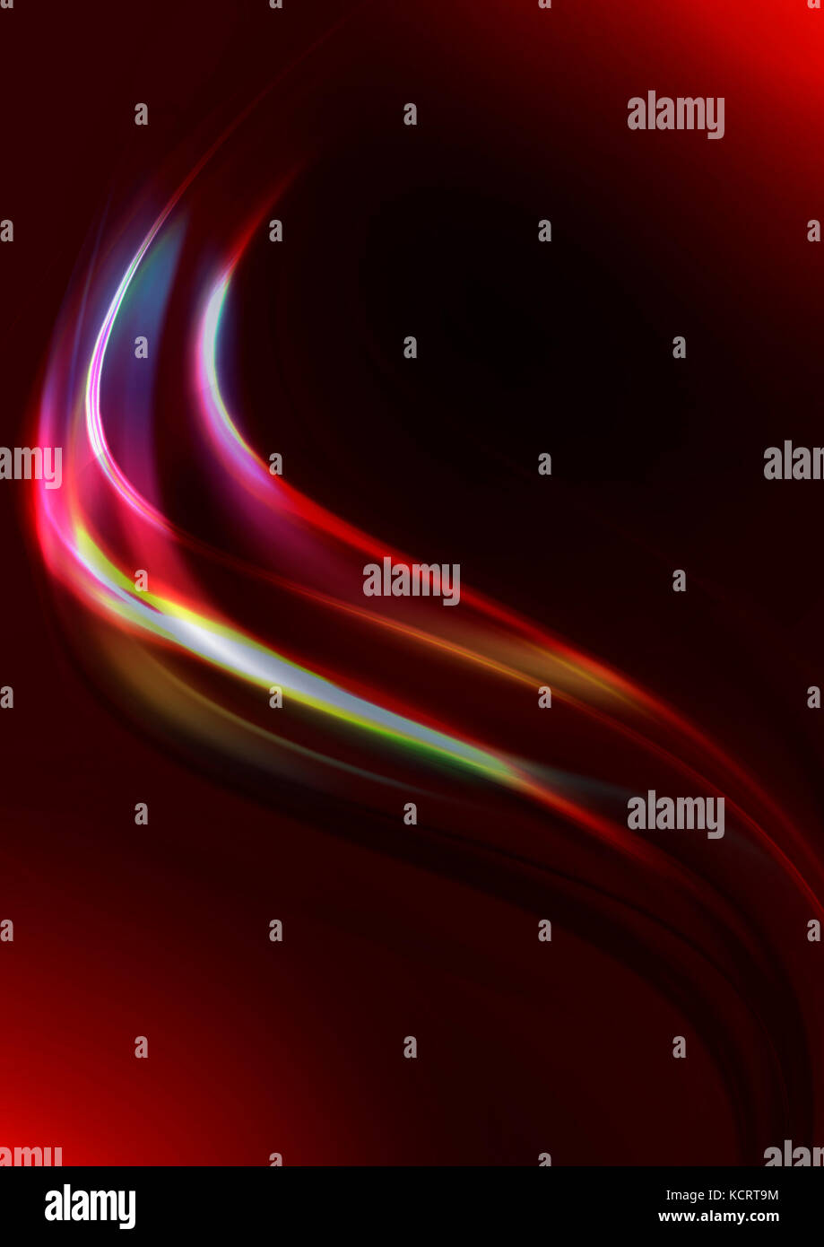 Abstract red background with falling wavy with back lit red and yellow ...