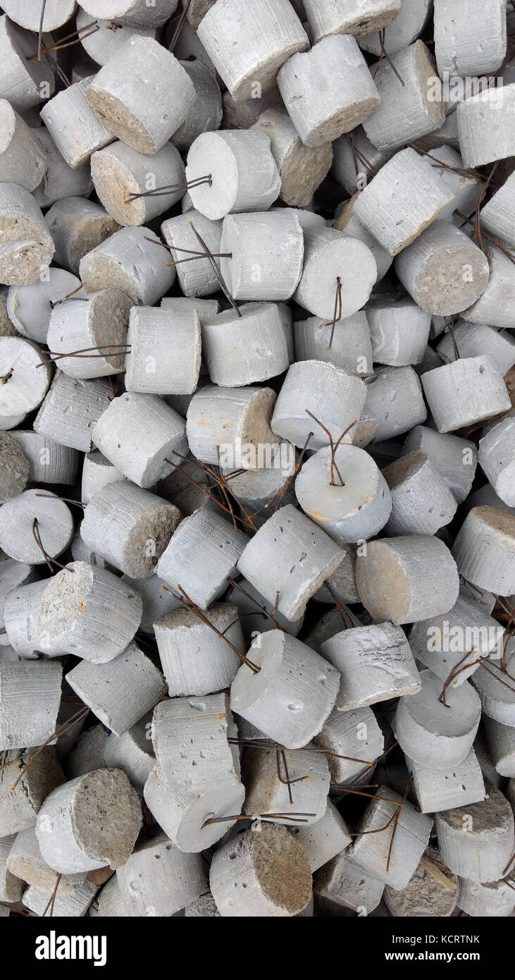 Pile of concrete cover block, essentially a spacer that is used to lift the steel bar in construction process. Stock Photo