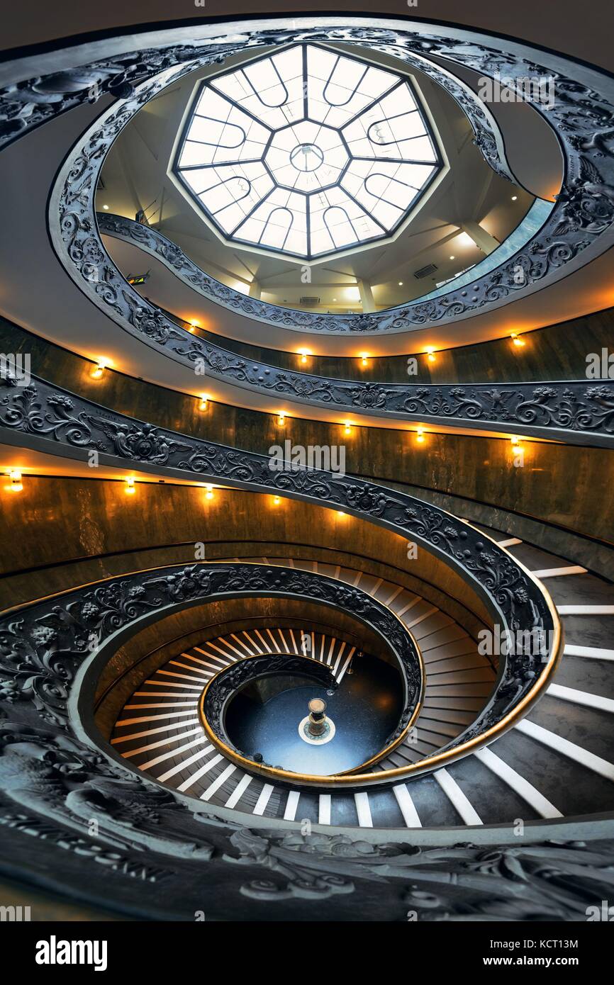 Spiral staircase in Vatican Museum wide angle view Stock Photo - Alamy