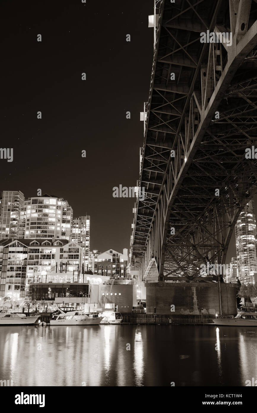 Vancouver False Creek at night with bridge and boat Stock Photo - Alamy