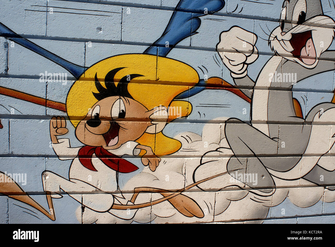 Speedy Gonzales and buggs bunny CARTOONS wall drawing Stock Photo