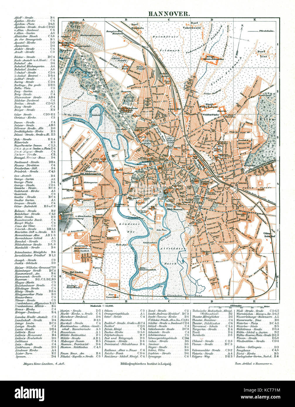 Hannover Stadtplan 1888 Meyers Konversations Lexikon 4 Auflage