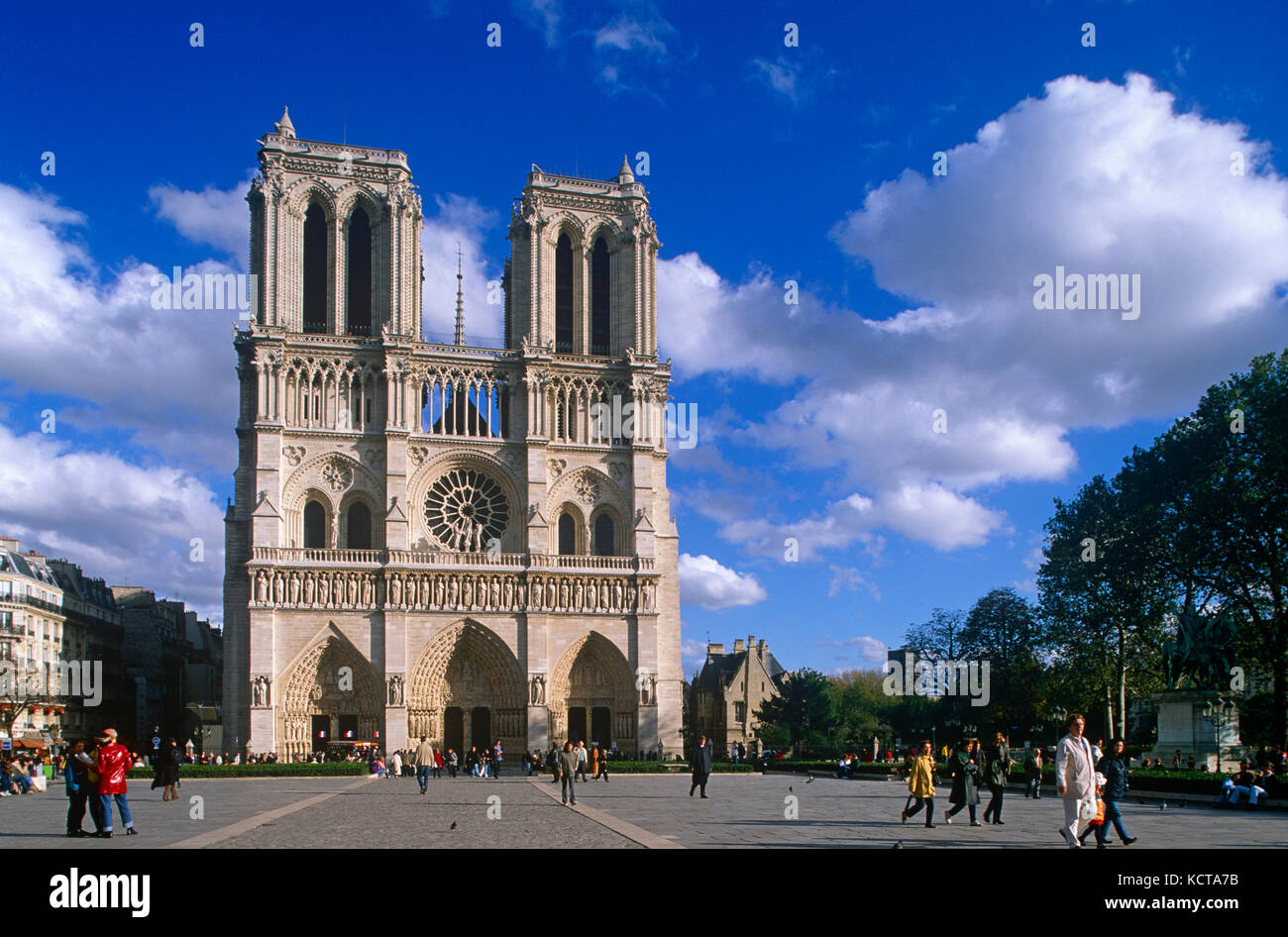 West facade of the Notre Dame Cathedral , Paris, France Stock Photo