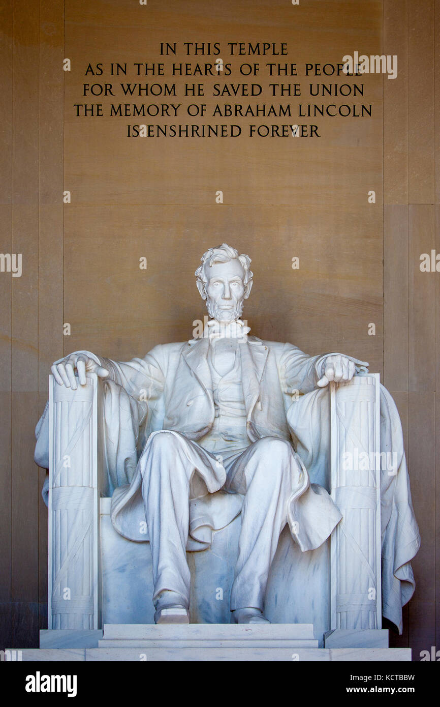 Abraham Lincoln Statue inside the Lincoln Memorial, Washington DC USA Stock Photo