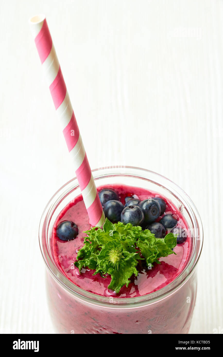 Blueberry smoothie with berries and mint Stock Photo