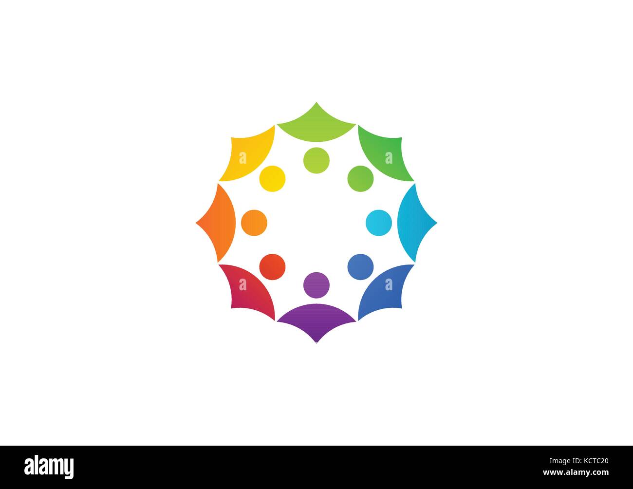 Circle rainbow colors team work logo, global united rainbow colored people connection symbol icon vector design Stock Vector