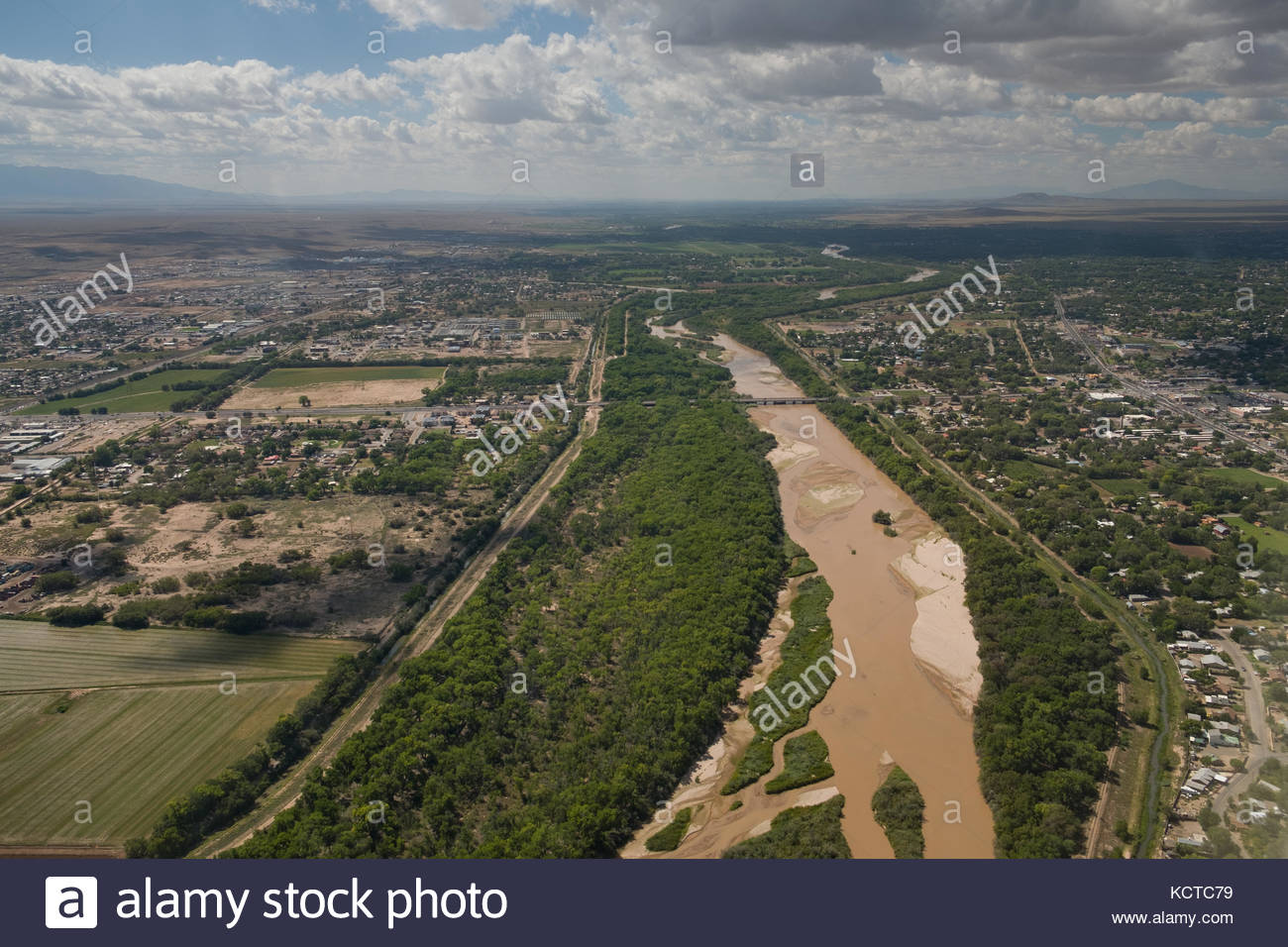 Aerial view of the Rio Grande and the South Valley, Albuquerque Stock