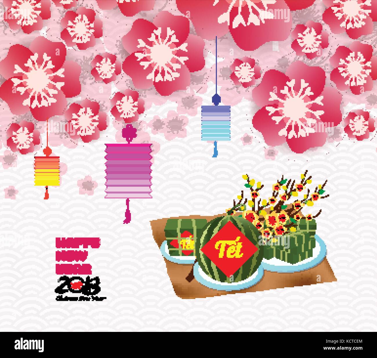 Chinese New Year Background Blossom Sakura Branches Vietnamese New Year Translation Tet Lunar New Year Stock Vector Image Art Alamy