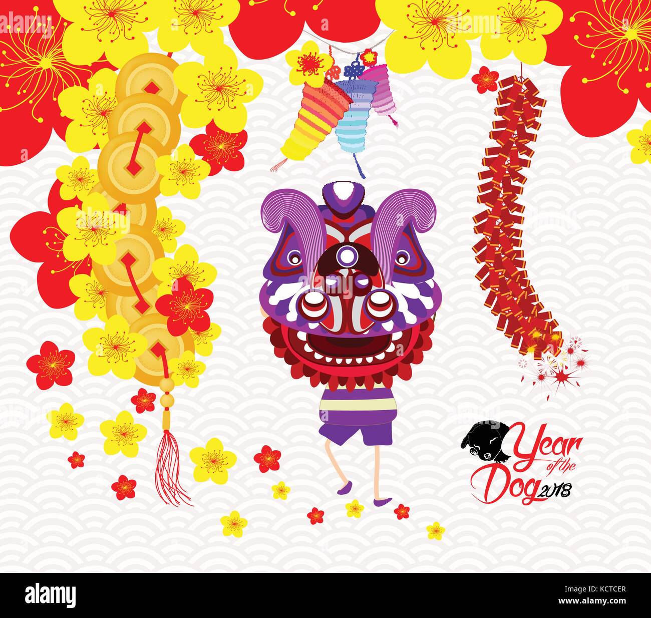 Chinese new year greeting card. Lion Dance Stock Vector