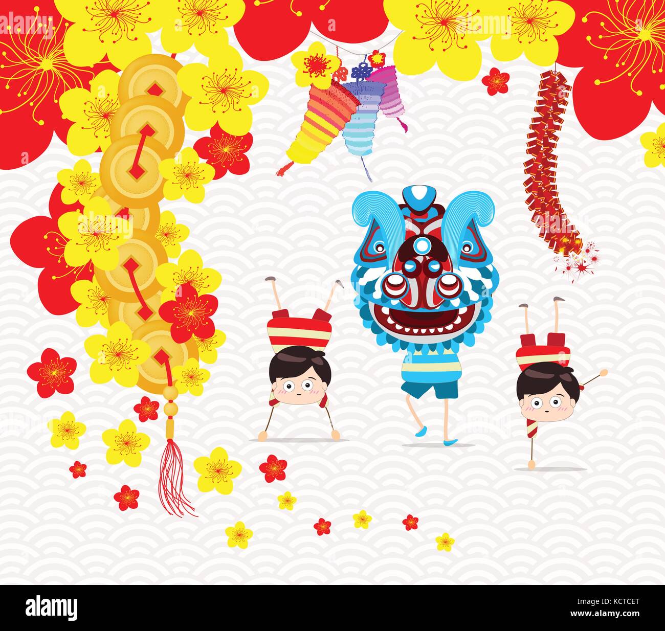 Chinese new year greeting card. Lion Dance Stock Vector
