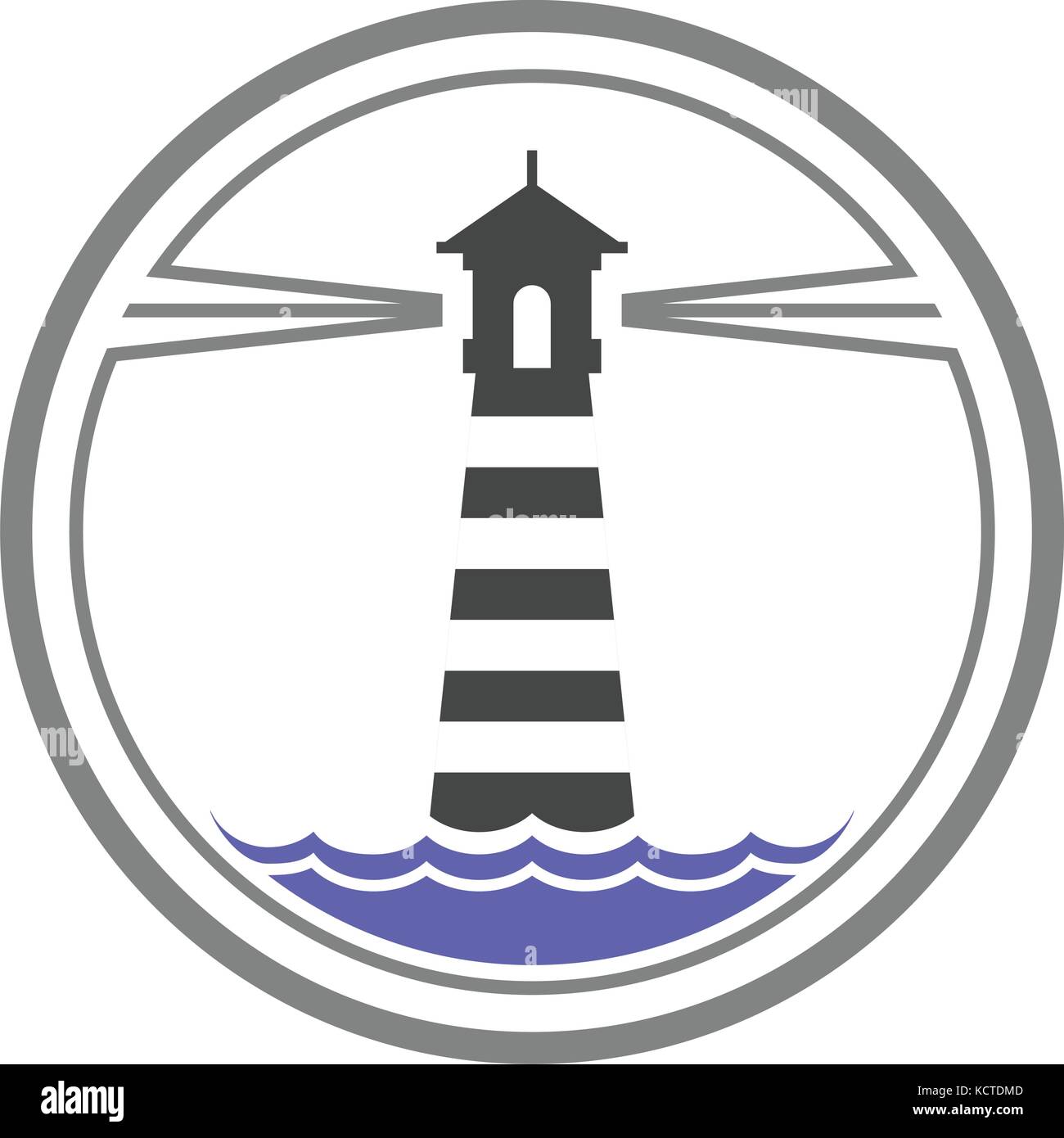 Maritime lighthouse icon on waves Stock Vector