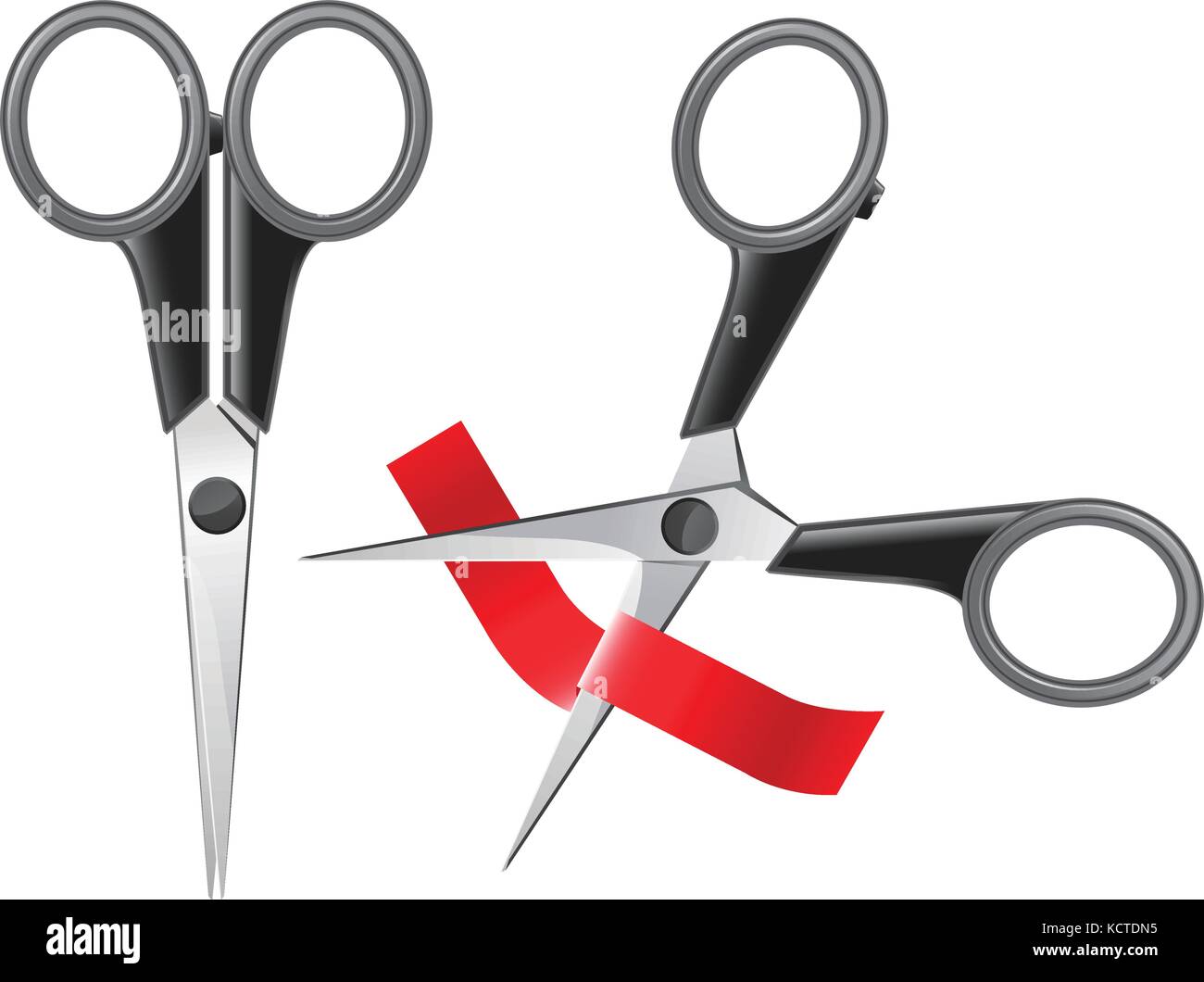 Office scissors cutting red ribbon - grand opening Stock Vector