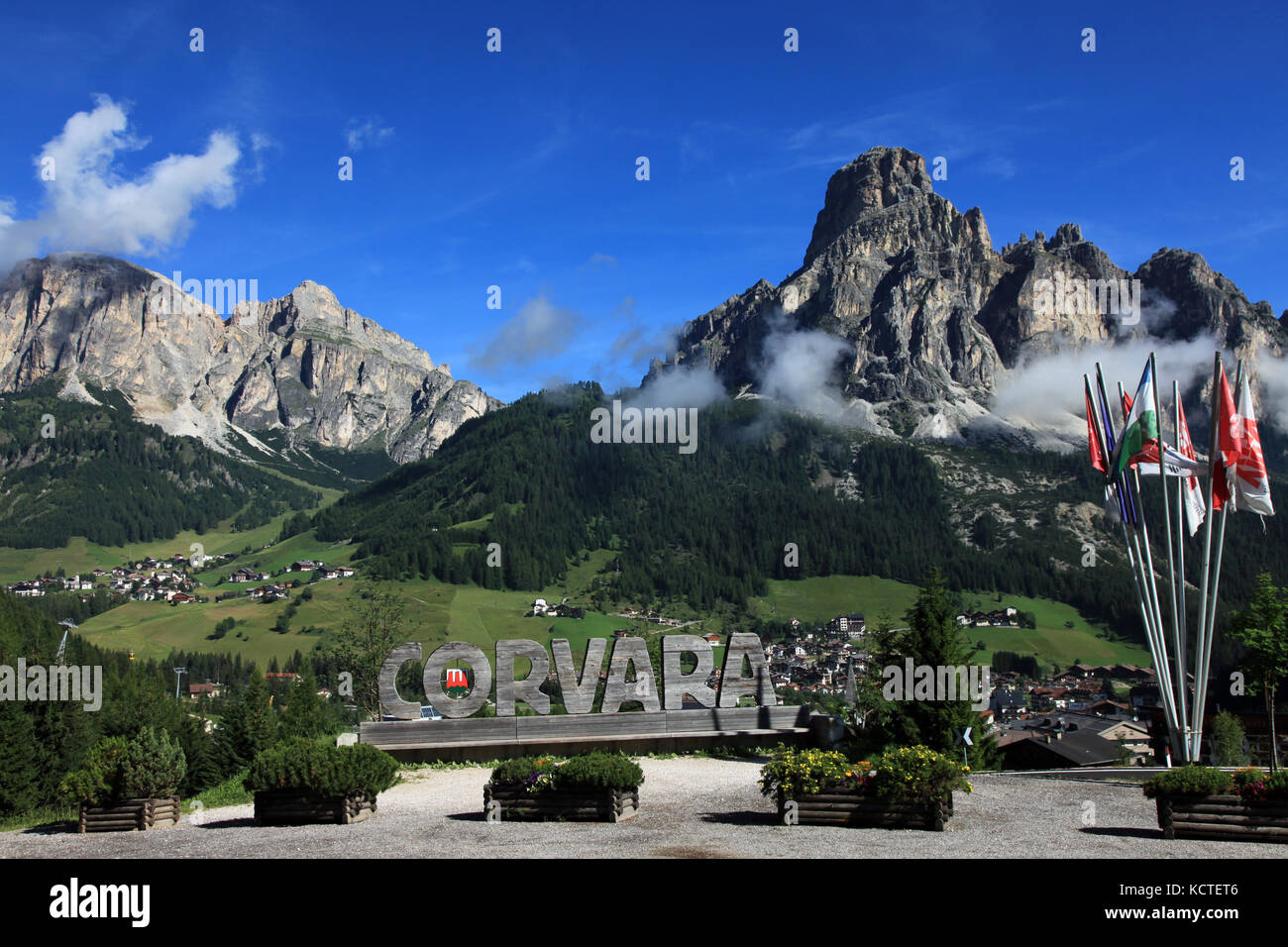 Mount Sassongher overlooking Corvara, South Tirol, Italy Stock Photo