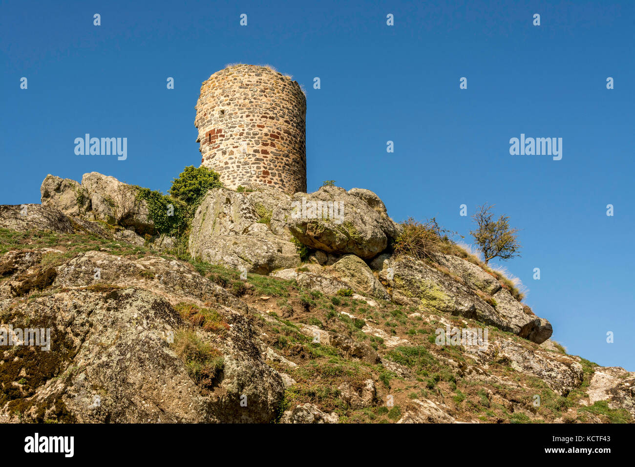 Castle tower of Rochegude . Saint Privat d'Allier village. haute Loire. Auvergne. France Stock Photo
