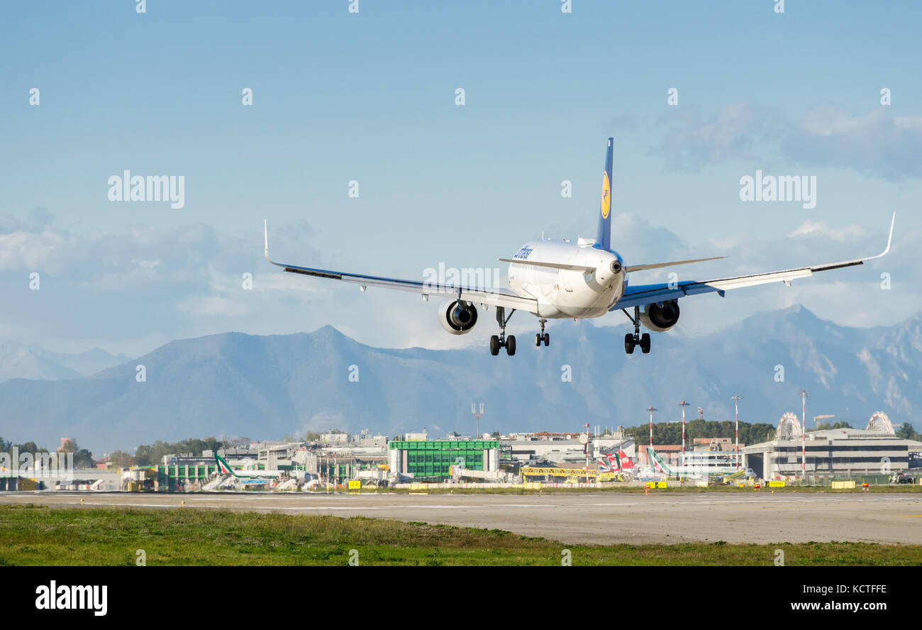 A Lufthansa Airbus A320200 landing at Milan Linate Airport. These