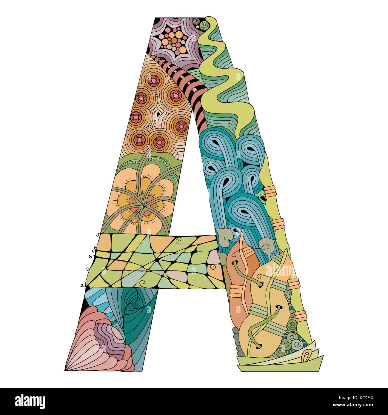 Hand-painted art design. Letter A zentangle object Stock Vector Image ...