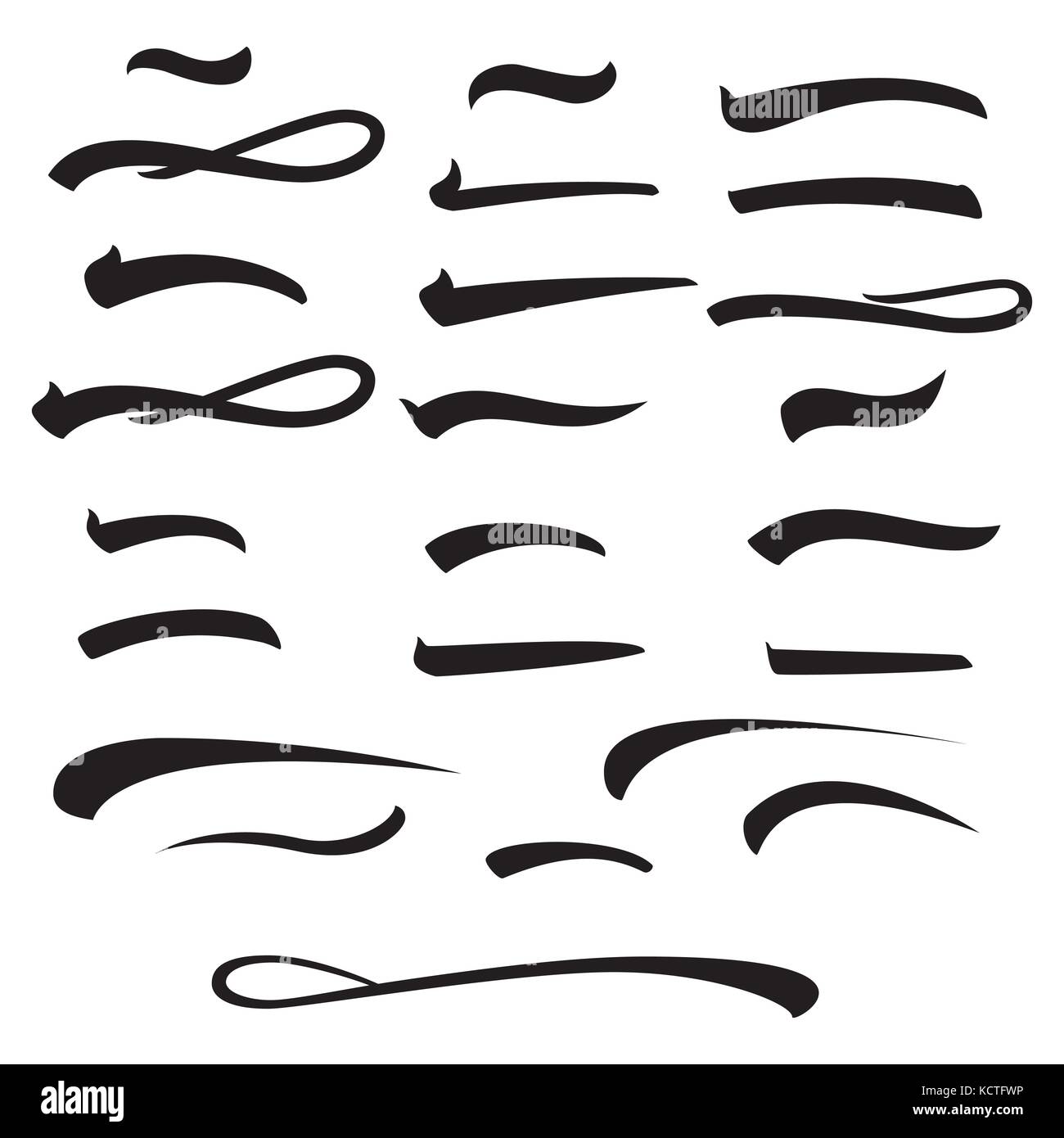 Set of underlines lettering lines, vector illustration Handwritten Mark