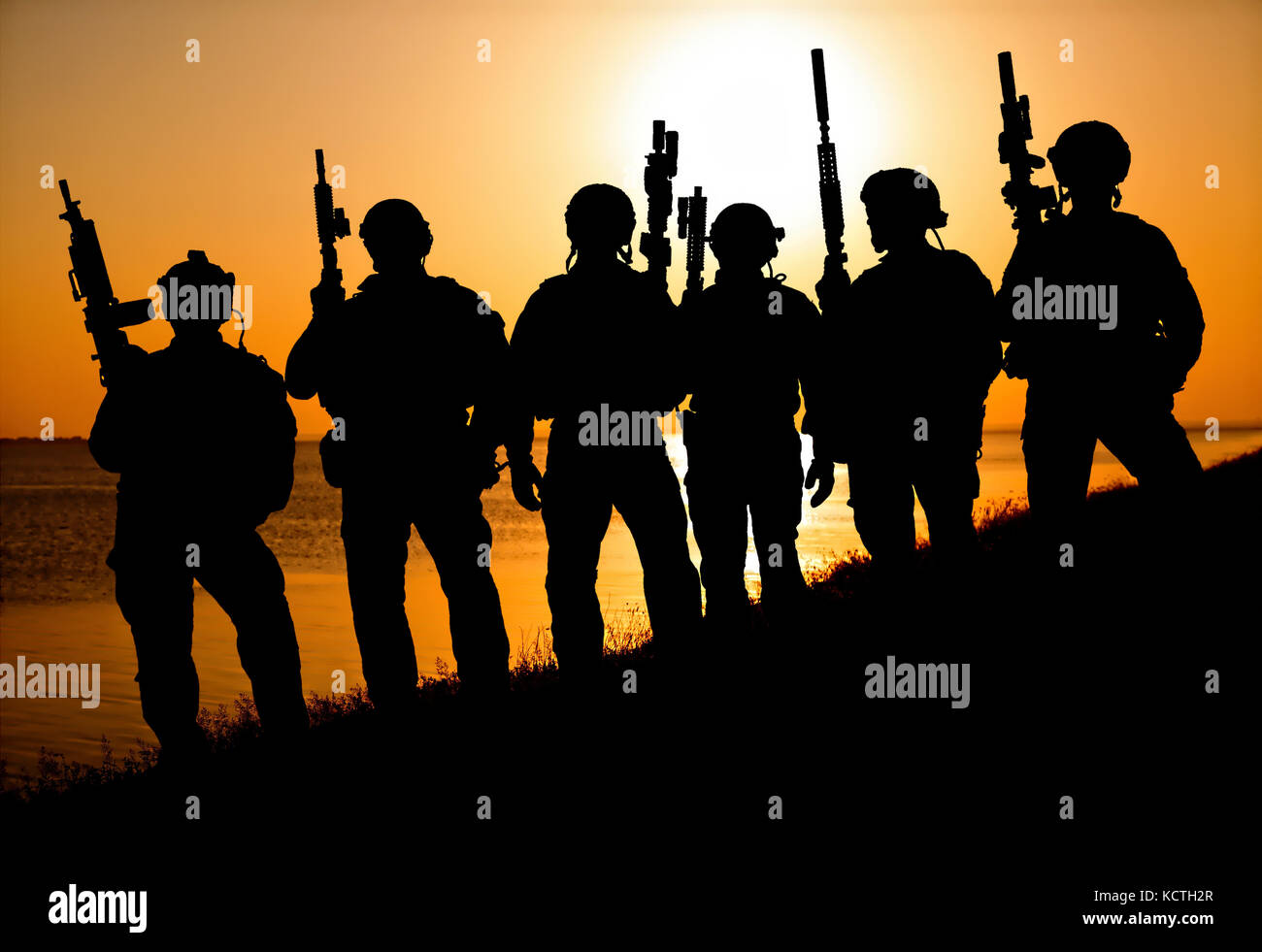 Army soldier silhouettes Stock Photo