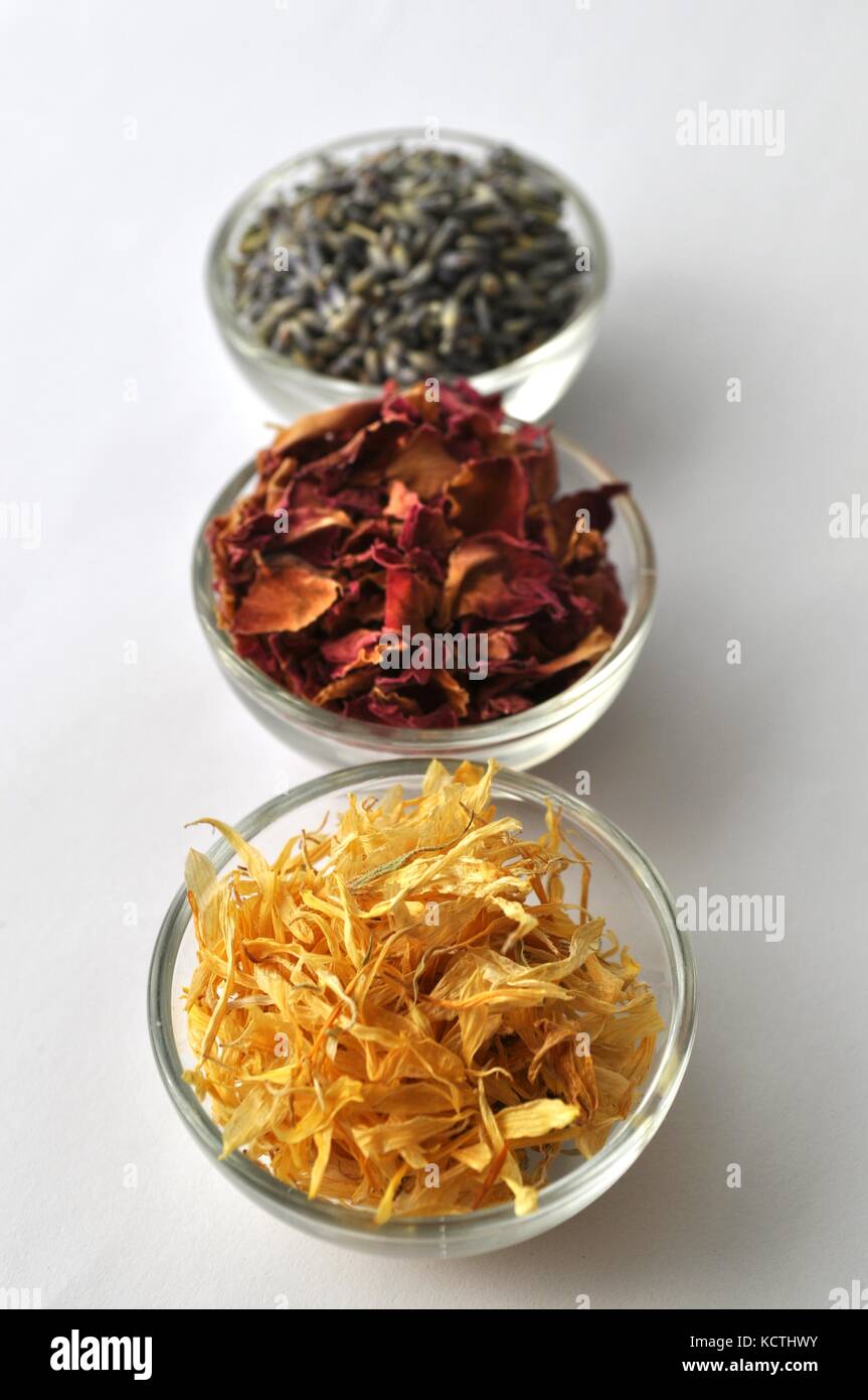 Dried petals of medicinal plants and herbs for cosmetic, nutritional