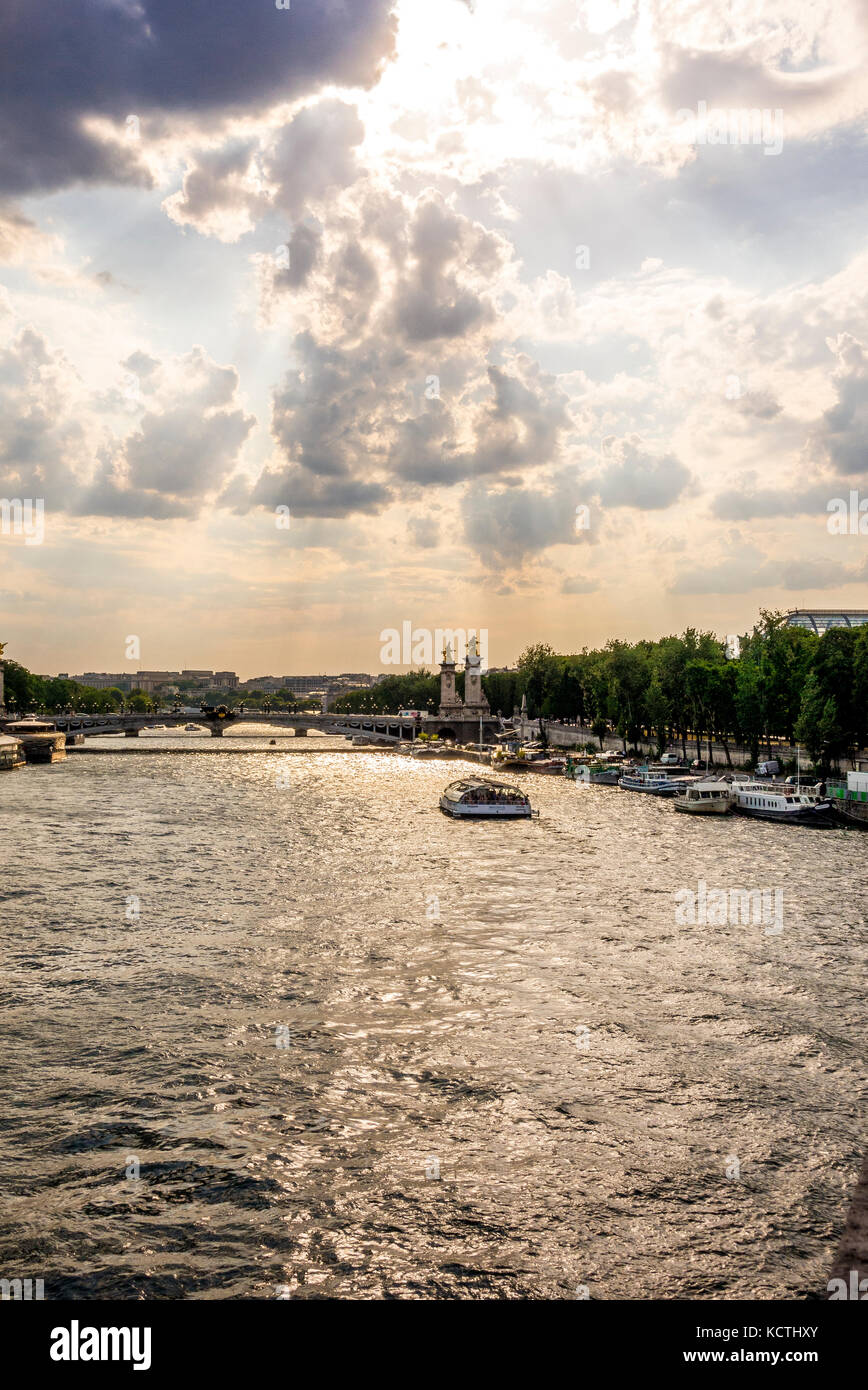 The Seine River late in the afternoon in Paris, France Stock Photo
