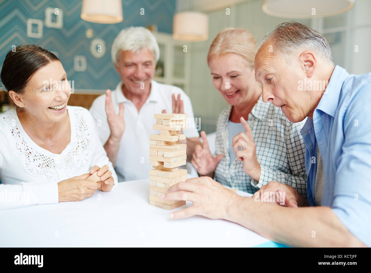 Playing Board Game With Friends Stock Photo Alamy