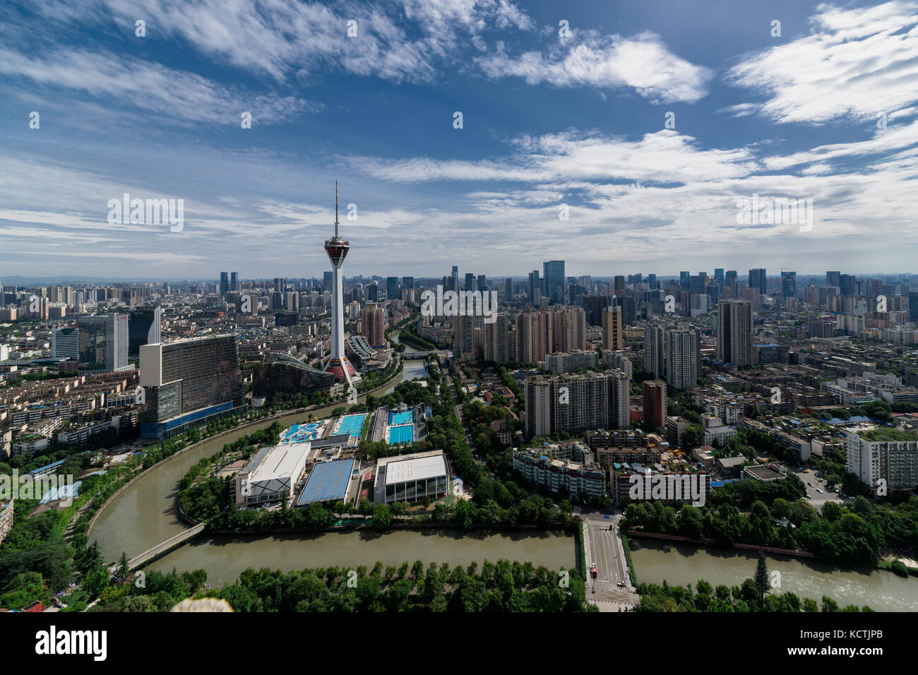 The TV tower at daylight in Chengdu,Sichuan Province,China Stock Photo