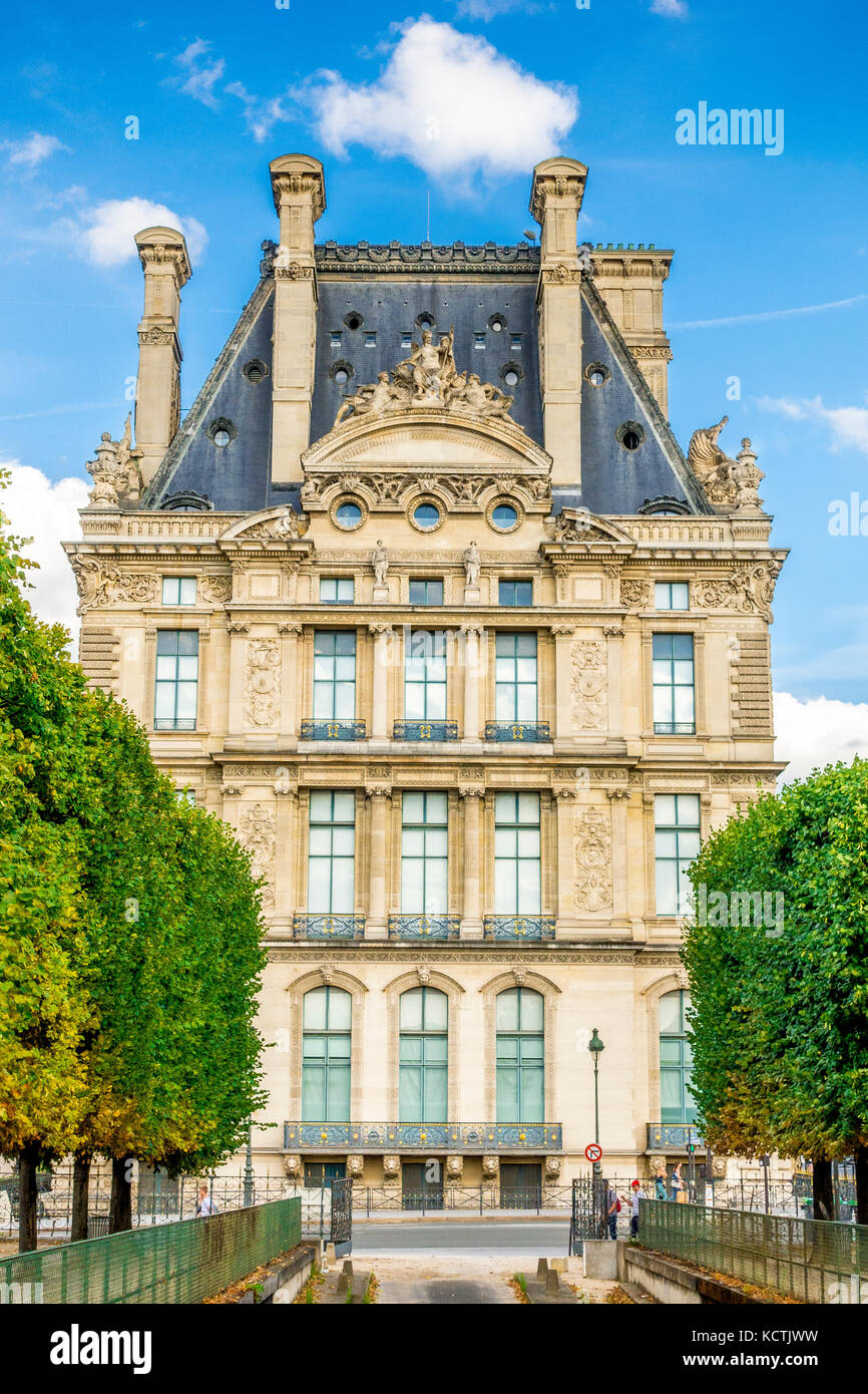 An exterior view of the Pavillon de Flore, part of the Denon wing of the Louvre. Paris, France Stock Photo