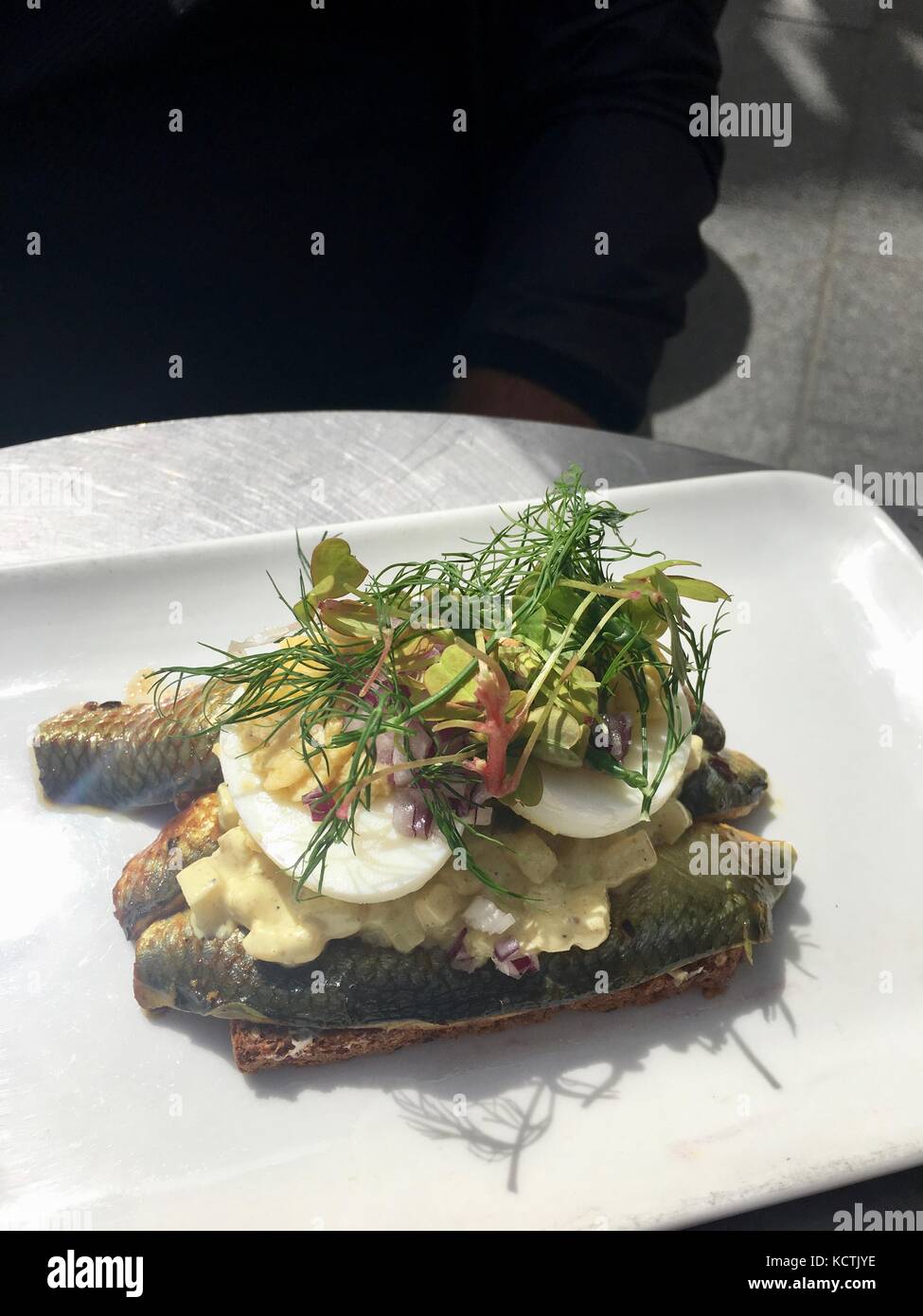 Herring and egg open sandwich for lunch Stock Photo Alamy