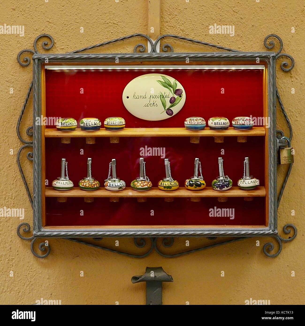 Olive Oil bottle stopper display in Bellagio Stock Photo Alamy