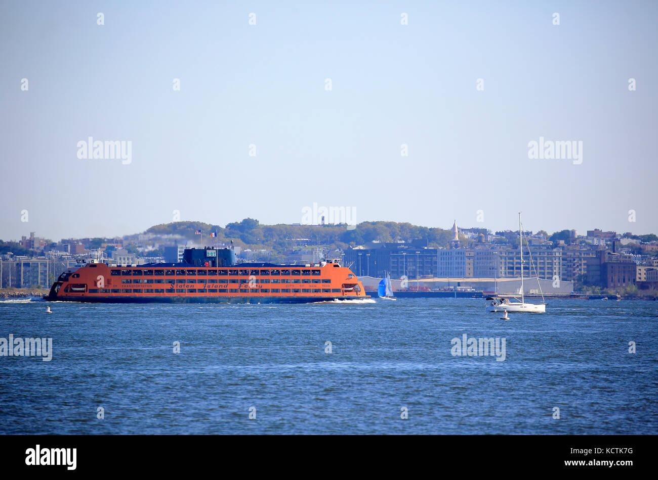 Staten Island Ferry in Upper New York Bay on the way from Manhattan to Staten Island.New York City.NY.USA Stock Photo