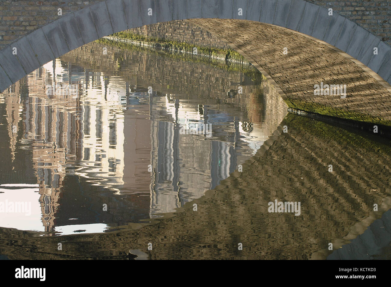 Reflection Bridge Reflection of buildings in the canal and bridge Stock Photo - Alamy