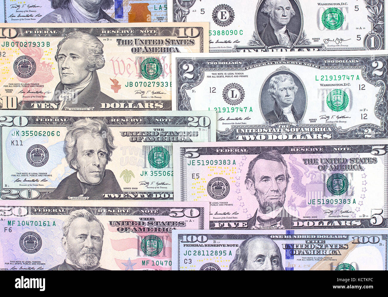 Abstract american dollar bills of different denomination background Stock Photo