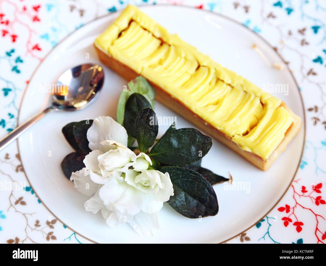 delicious lemon pie dessert at a greek restaurant Stock Photo