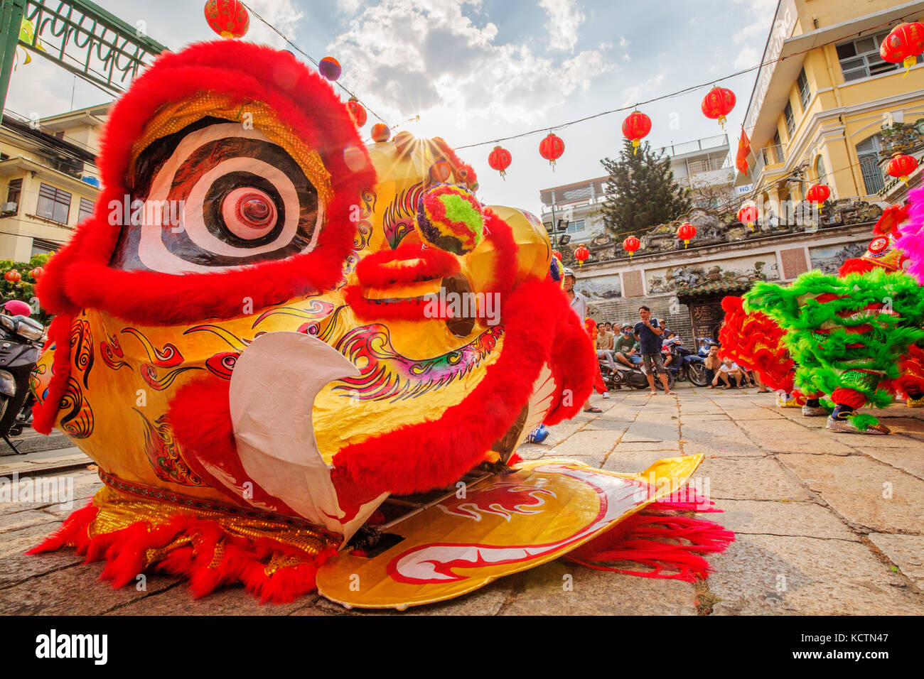Royalty high quality free stock image view of Dragon dance in Lantern Festival (Full moon of the 1st month) at Ho Chi Minh city, Vietnam. Stock Photo