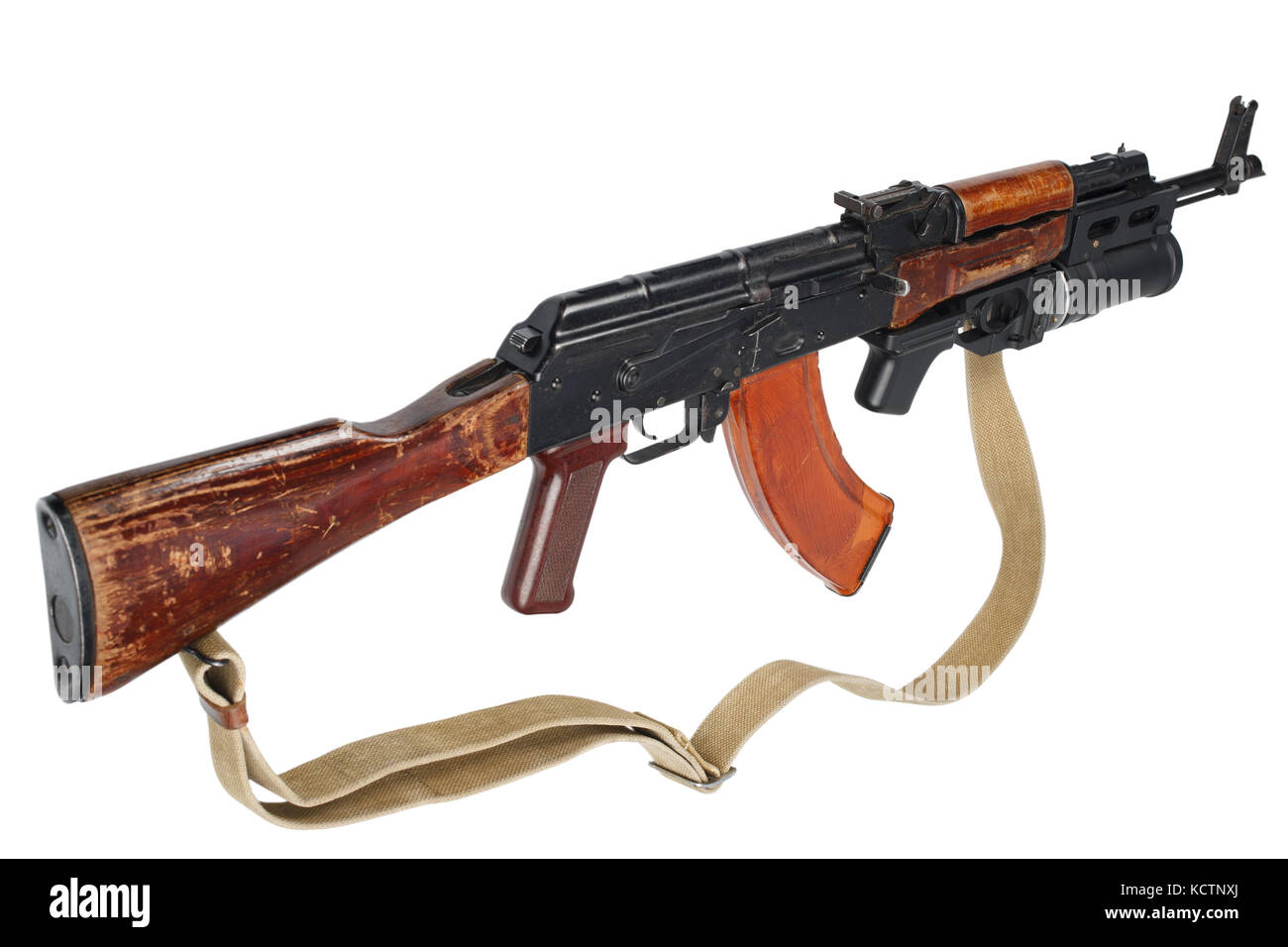 AK - 47 with underbarrel grenade launcher on white Stock Photo