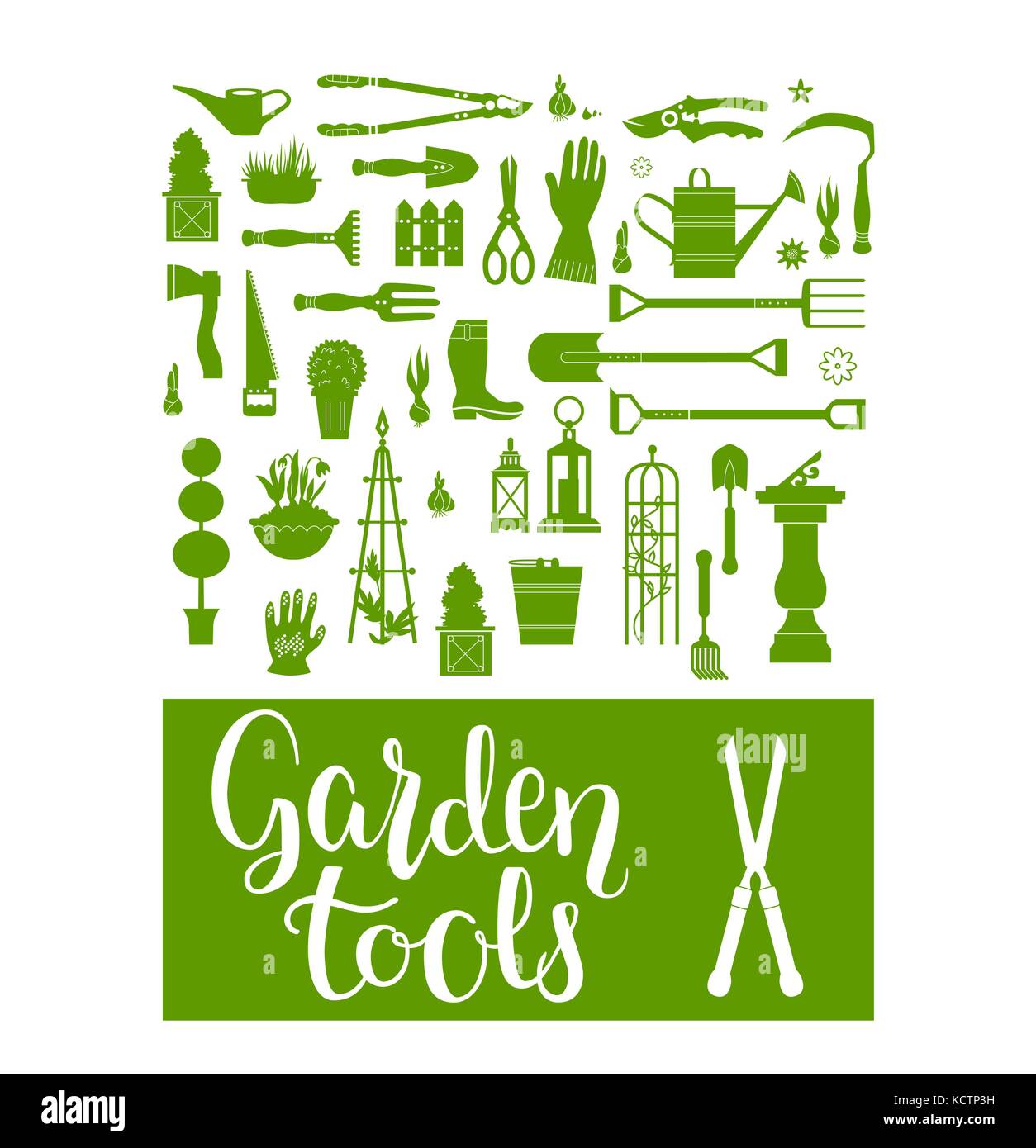 Green garden tools Stock Vector