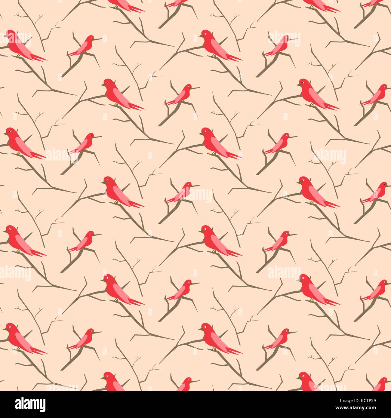 Pink Bird Pattern Birds on branches pink cute pattern seamless vector Stock Vector Image ...