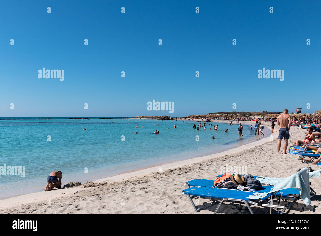 October 1st, 2017, Elafonissi, Greece - Elafonissi beach, located close to the southwestern corner of the Mediterranean island of Crete in the regiona Stock Photo