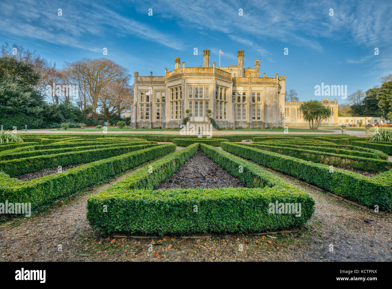 Highcliffe Castle, Dorset, UK and formal gardens Stock Photo Alamy