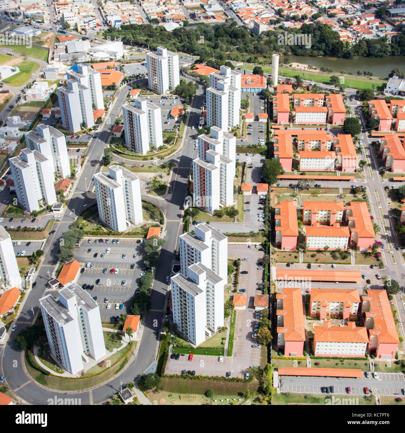 Aerial view of Jundiaí, city near São Paulo - Brazil. Houses and buildings at Eloy Chaves. Condomínios Chácara Primavera and Morada do Japi. Stock Photo