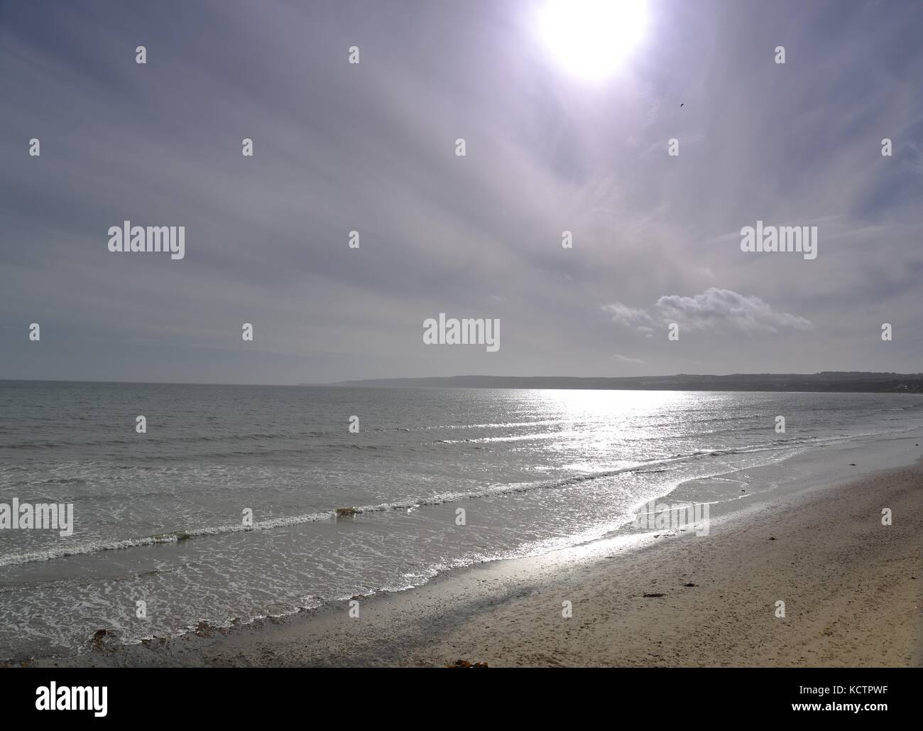 Looking out to sea from Filey beach on a sunny autumn day, North Yorkshire UK Stock Photo