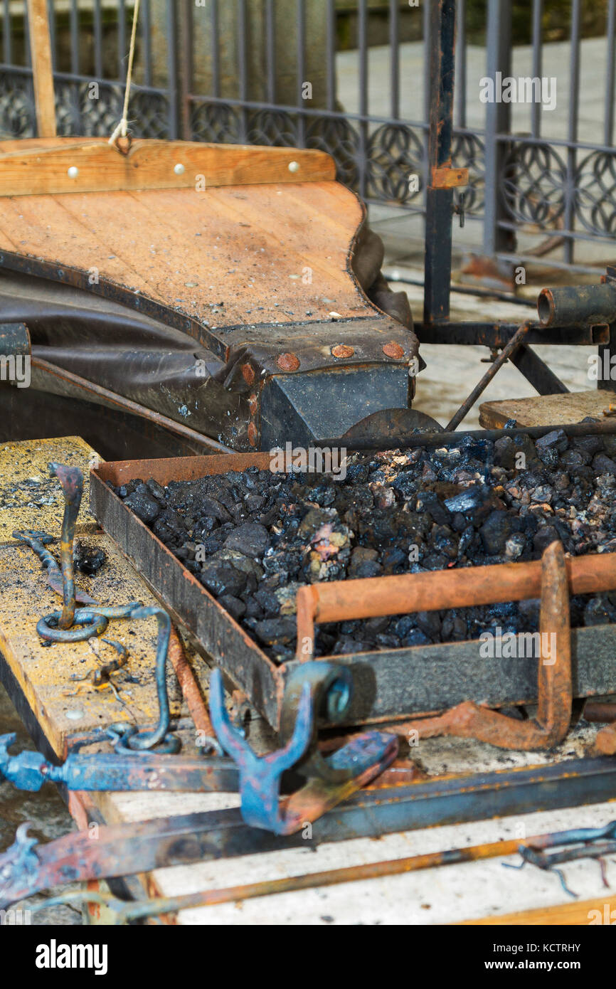 bellows a of old coal iron work traditionally man Stock Photo Alamy