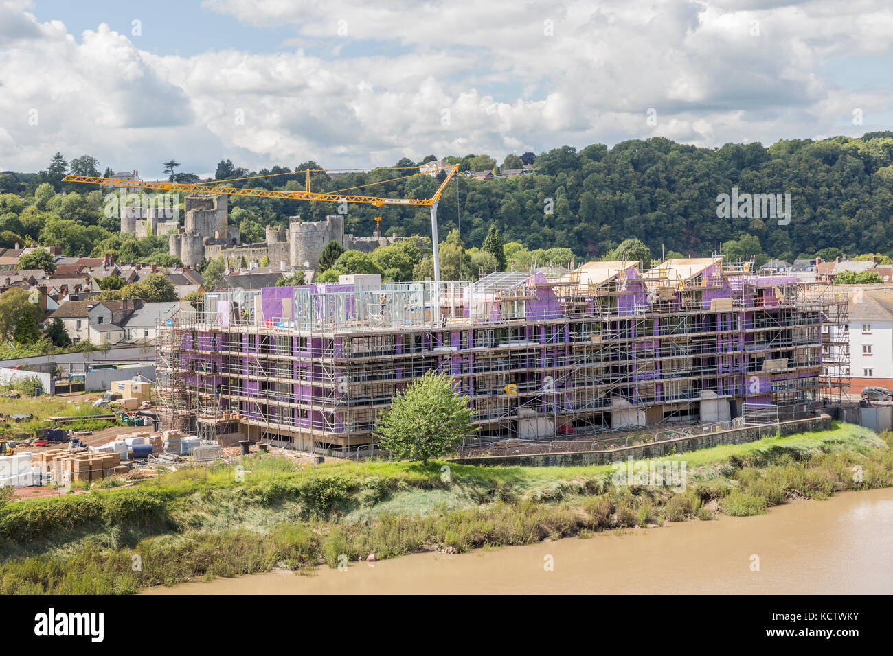 New building at Severn Quay on the River Wye, Chepstow, Wales, UK Stock Photo