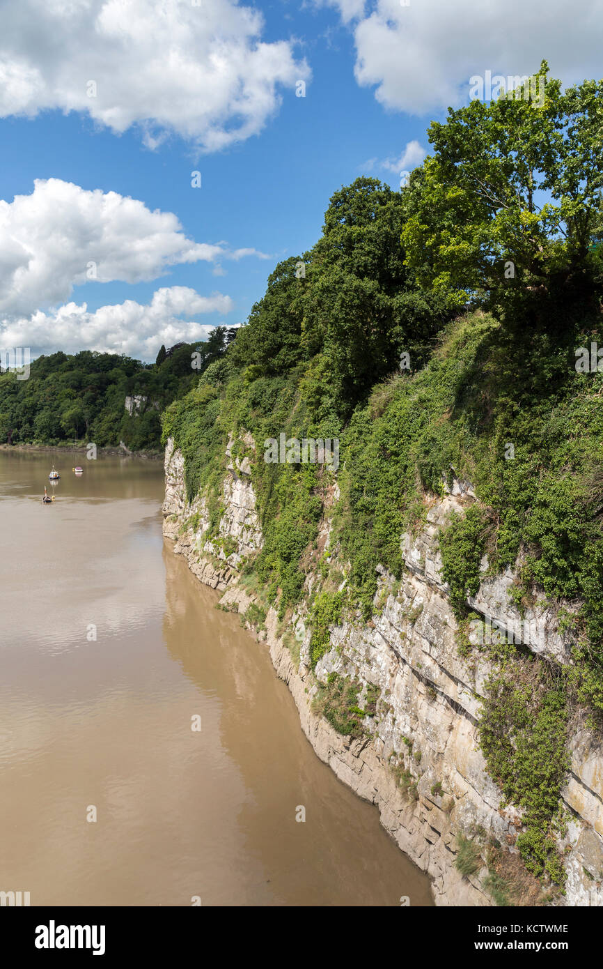 Cliffs on the River Wye at Chepstow, Wales, UK Stock Photo