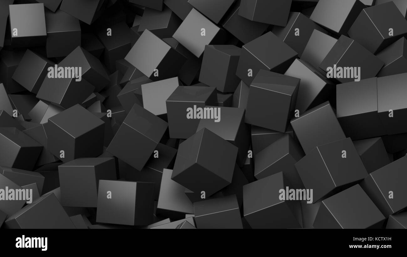 3D black cubes pile abstract background Stock Photo - Alamy