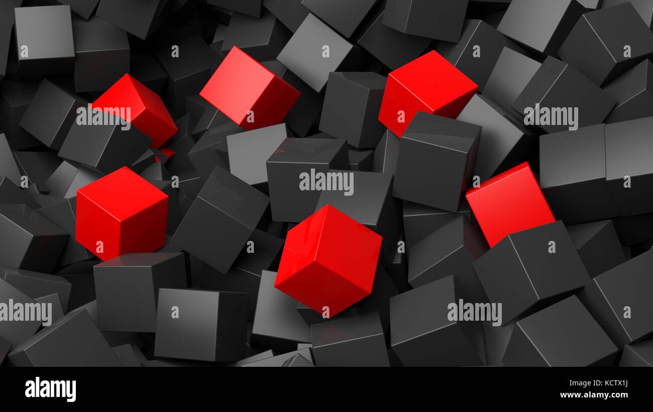 3D black and red cubes pile abstract background Stock Photo - Alamy